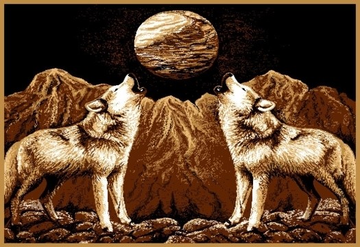   Wolf Moon Area Rug Animal Black Brown Carpet   Actual 5 3 x 7 5