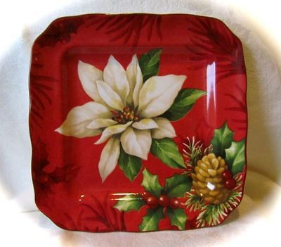 222 Fifth Poinsettia Holly Salad Plates (4) New