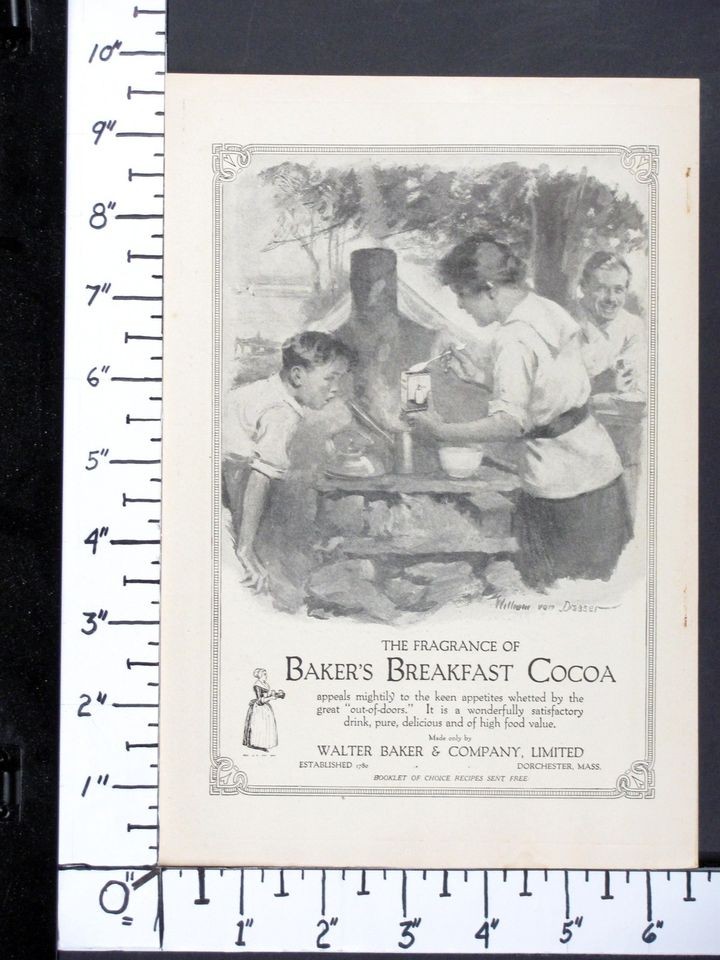   Breakfast Cocoa magazine Ad William van Dresser camping art w4190