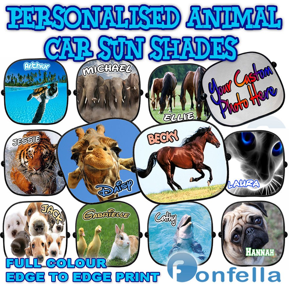 NEW   PERSONALISED ANIMAL CAR SUN SHADE x 1   Screen Custom Children 