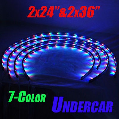 Color LED Under Glow Car Underbody Neon Strip Lights Kit 2x 24 & 2x 