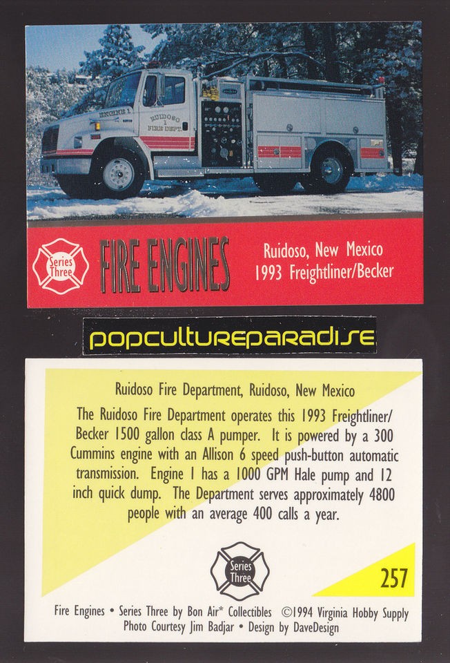   / BECKER 1500 GPM FIRE TRUCK ENGINE CARD Ruidoso, New Mexico