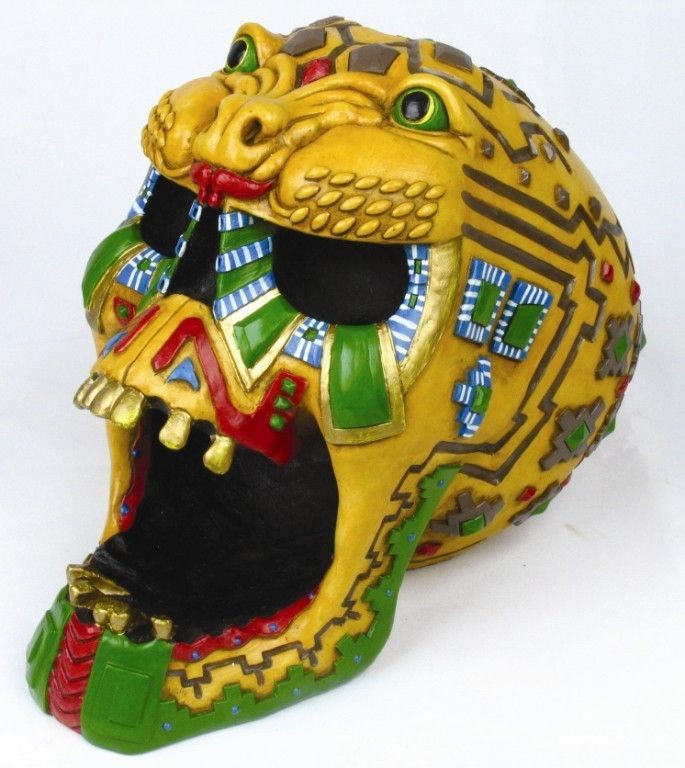 AZTEC JAGUAR SKULL ASHTRAY STATUE FIGURINE