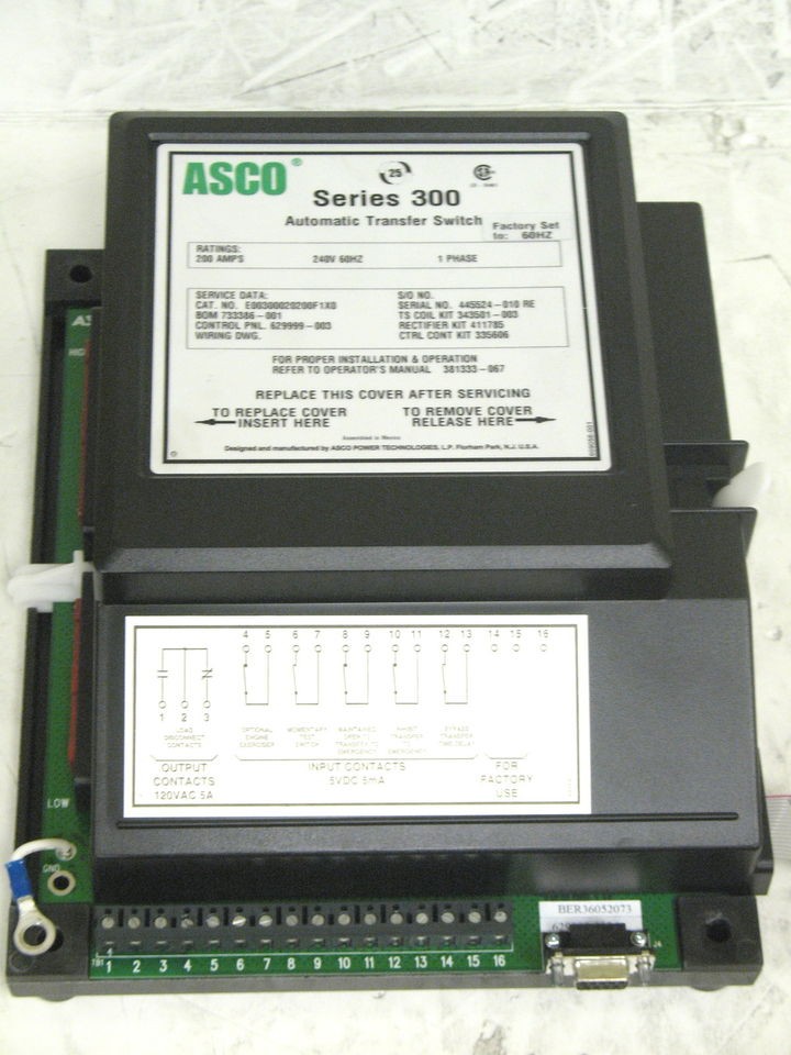 ASCO SERIES 300 AUTOMATIC TRANSFER SWITCH 240V 200A 2 POLE SINGLE 