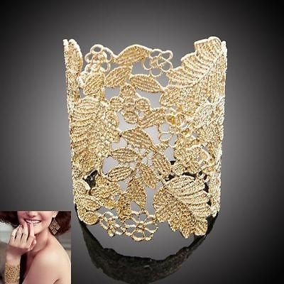 New High Quality Flower Bracelet Cuff Floral 18k Yellow Gold GP