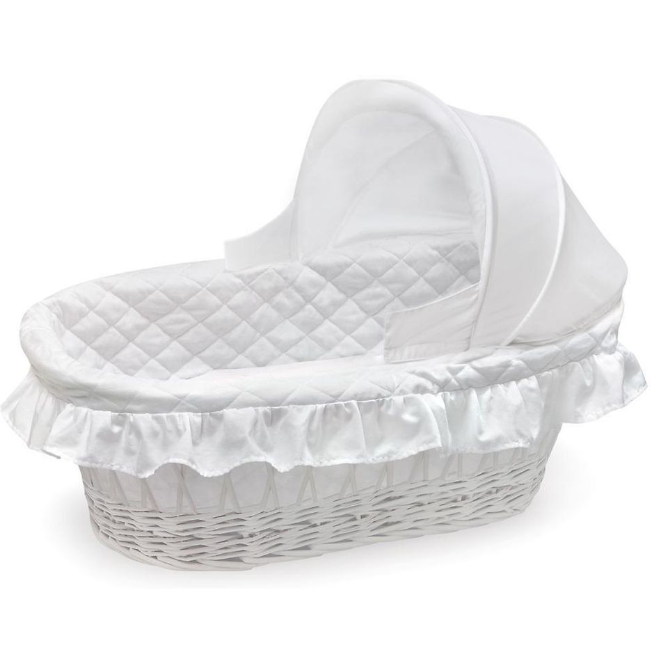 Badger Basket Wicker Moses Basket w/ Hood & White Bedding   New