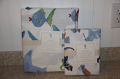 PoTTerY BaRN KiDs ShArK Duvet Cover Full Queen & Sham Pillow Bed NWT 