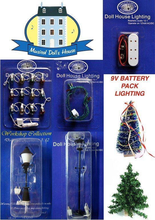 DOLLS HOUSE 9V BATTERY PACK LIGHT CHRISTMAS TREE 1/12TH