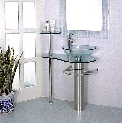 Bathroom vanities pedestal vessel Sink bowl 28 in glass modern 