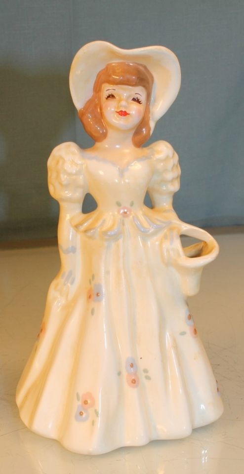   Ceramics CALIFORNIA ART POTTERY FIGURINE GIRL W BASKET BONNET 7