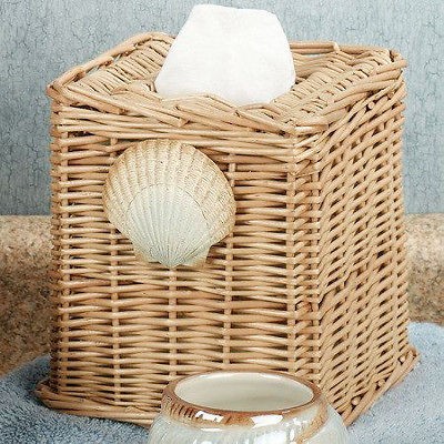   Sea Shells Bathroom Accessory Wicker Tissue Box Cover Dispenser