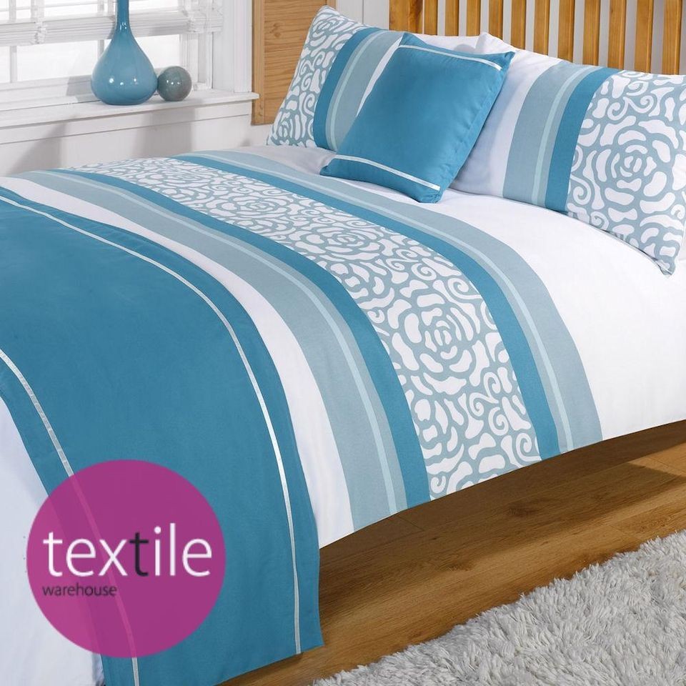   Teal White Patterned Bed in a Bag Duvet Quilt Cover Bedding Set