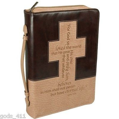 Bible Cover John316 Medium Brown Tan Two Tone LuxLeather