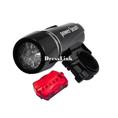 Black Front Head Rear Light Headlight Power Beam Torch Lamp Bike 