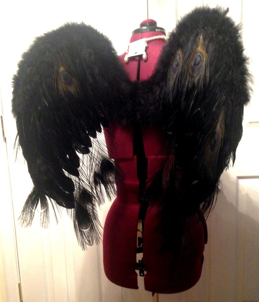 Black OR Red Feather Angel Wings Secret Dark Fairy Peacock Evil 
