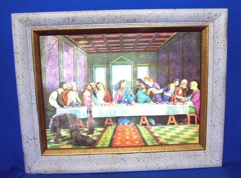   KITSCHY VTG RELIGIOUS 1972 LENTICULAR 3D FRAMED PICTURE LAST SUPPER