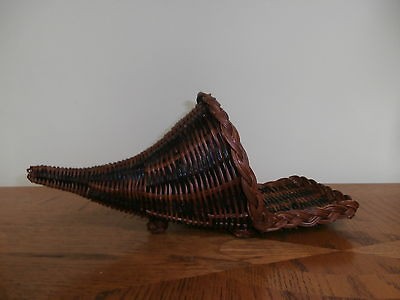 Brown & Black Wicker Cornucopia Basket ~ Thanksgiving/Christmas Decor 