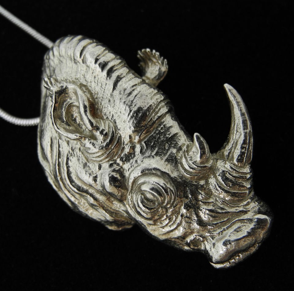 Rhino Head White Bronze Pendant AJ29 Rhinoceros African Horned 