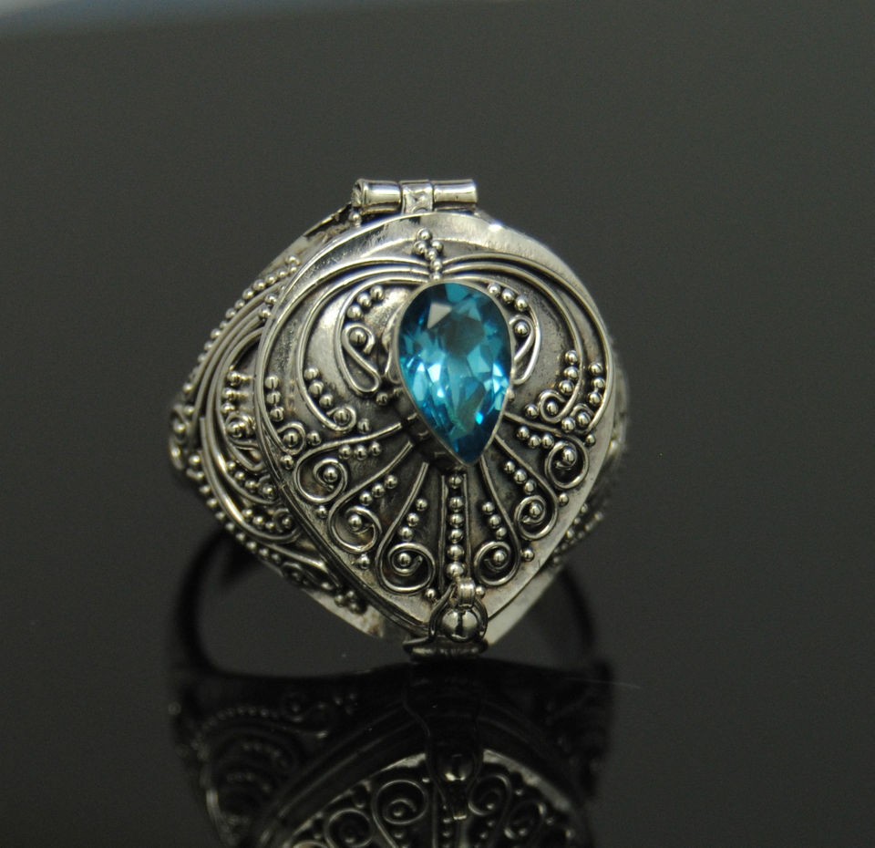 BLUE TOPAZ CREMATION URN RING 8 STERLING SILVER CREMATION JEWELRY PET 
