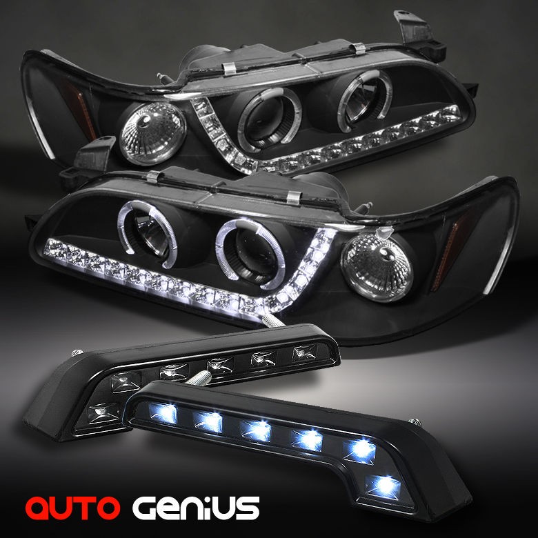 93 97 COROLLA JDM BLACK HALO PROJECTOR HEADLIGHTS w/LED STRIP 