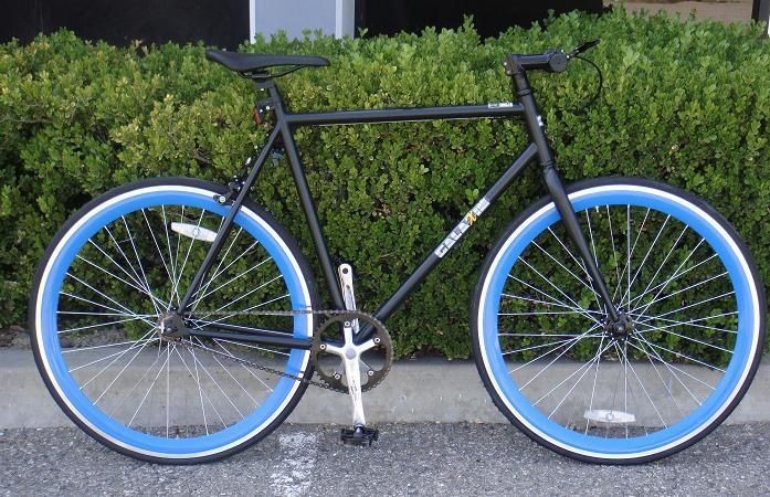   Gear Bike Fixie Bike Road Bicycle 58cm Black w Deep 43mm Blue rims