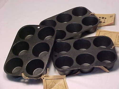 Old Mountain Cast Iron Muffin Pan 6 Impression  3pc.set