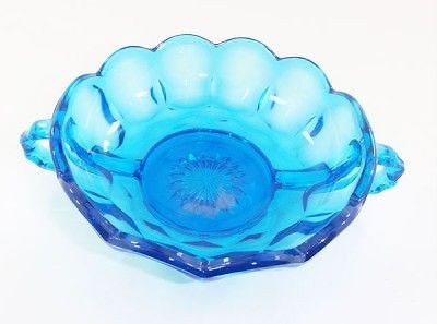 ANCHOR HOCKING LASER BLUE FAIRFIELD CANDLE HOLDER DISH