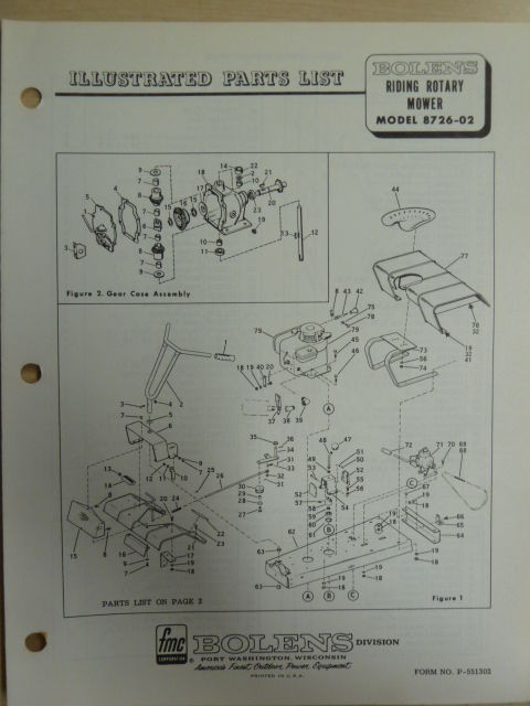 FMC BOLENS LAWN EQUIPMENT RIDING ROTARY MOWER 8726 02 PARTS MANUAL