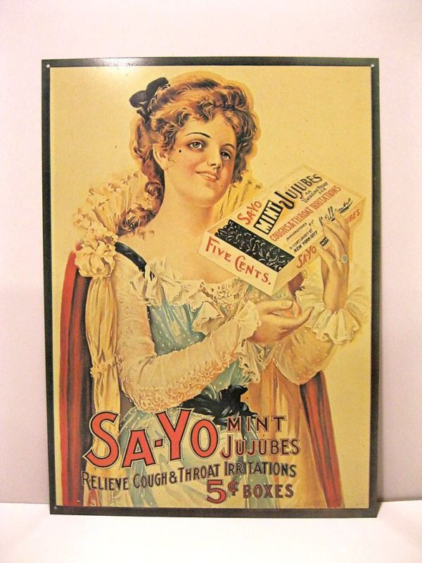 SA YO ITALIAN MINT JUJUBES COUGH THROAT DROPS TIN SIGN