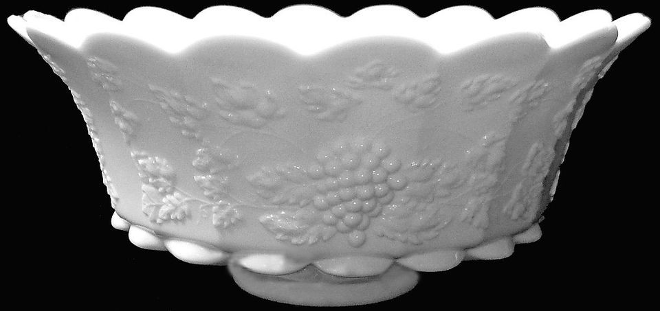   Westmoreland Milk Glass Paneled Grape Pattern 13d Bell Rim Punch Bowl