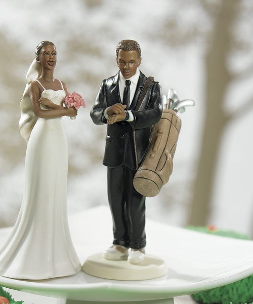   Wedding African Golf Fanatic Groom & Exasperated Bride Cake Topper Top