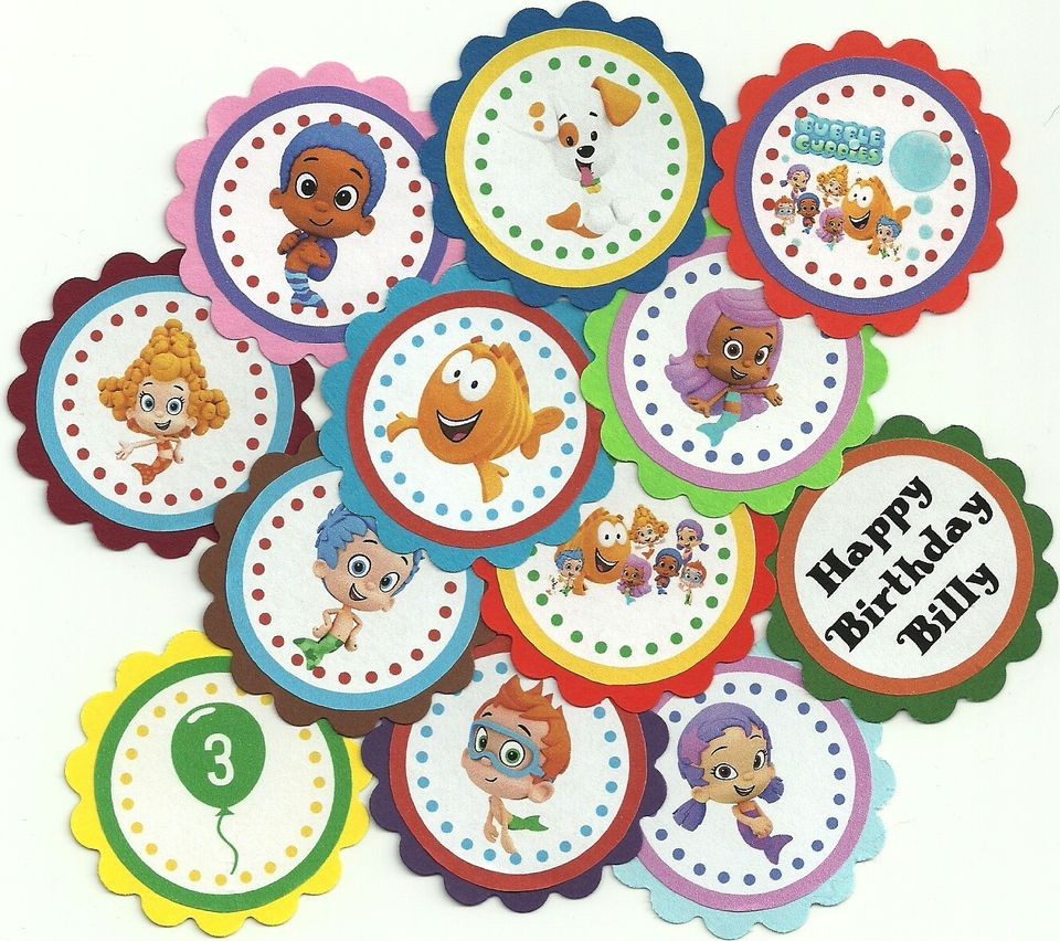 Bubble Guppies Theme   Birthday Party or Party Cupcake Toppers Custom 