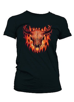   Buffalo Skull Western Art Cow Bull Goth Horror   Girl/Juniors T shirt