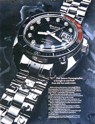 1969 BULOVA OCEANOGRAPHER   FROM 666 FEET UNDERWATER PRINT AD