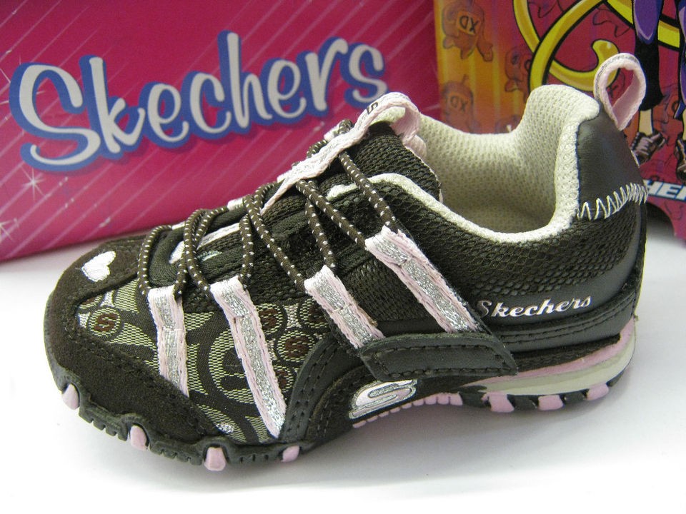 GIRLS SKECHERS DIGNITY CHOC/PINK/ BUNGEE LACE TRAINERS