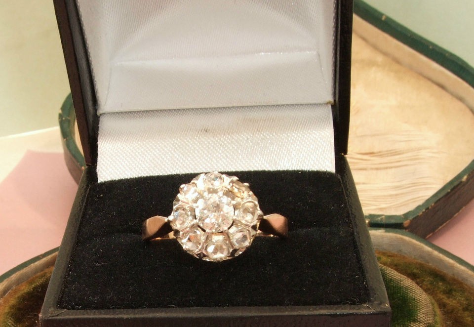 antique 18ct rose gold old cushion cut natural diamond vtg platinum 