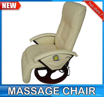 Office TV Chair Recliner Vibration Massage Chair PU Leather Cream