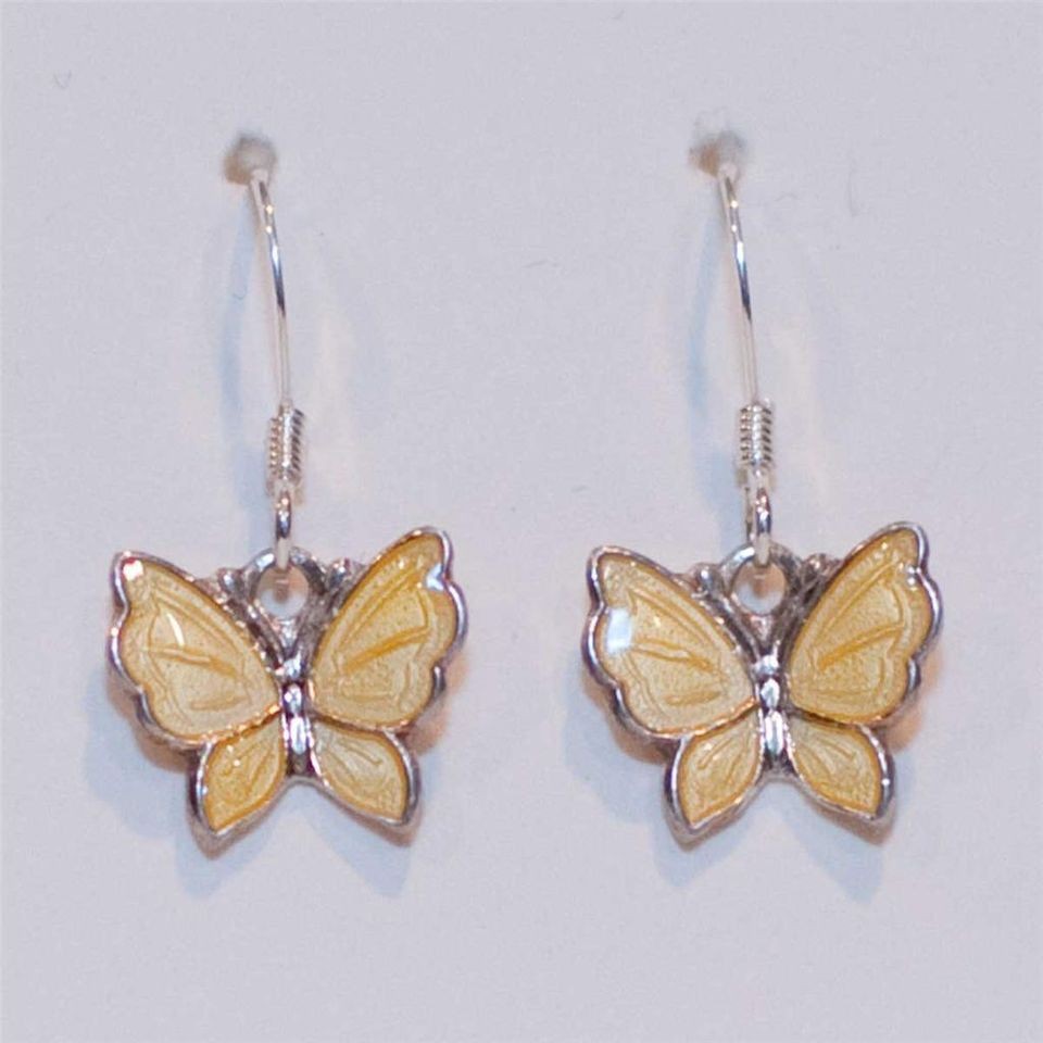 Vintage Sterling Silver Guilloche Enamel Yellow Butterfly Earrings