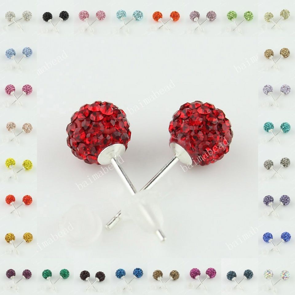 30 SOLID COLORS SWAROVSKI CRYSTAL DISCO BALL 925 SILVER STUD CHILD 