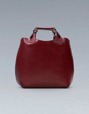 AUTHENTIC ZARA BORDEAUX PLAITED LEATHER SHOPPER TOTE HANDBAG BURGUNDY 