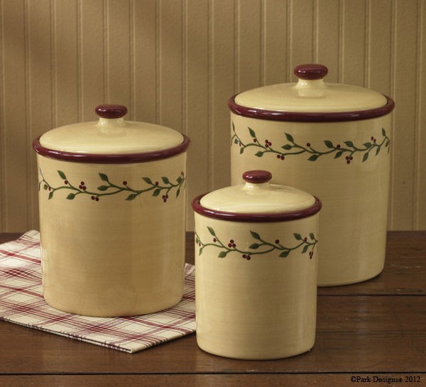 Set of 3 Thistleberry Ceramic Primitive Country Kitchen Storage 