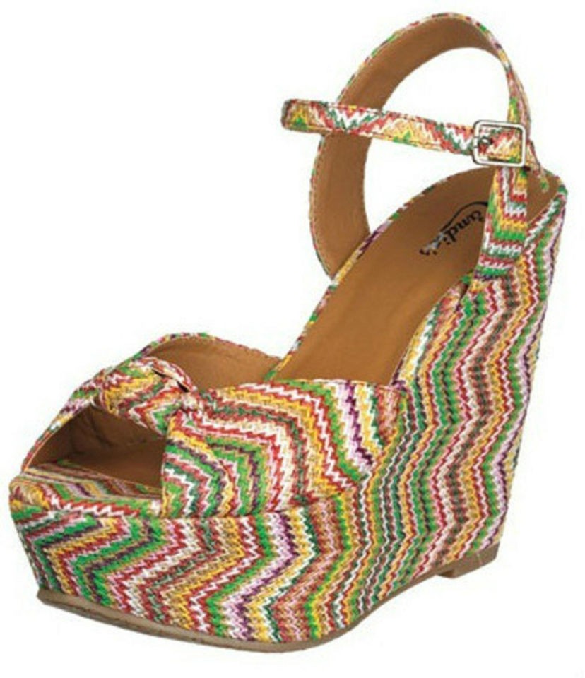 CANDIES Womens Platform Wedge Sandals Peep Toe Chevron Zig Zag Multi 5 