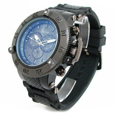 BLACK GUN Geneva Heavy Case Hard Rubber Oversized Sport Mens WATCH