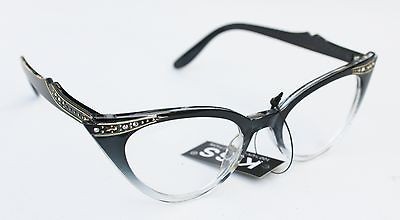   RETRO CLEAR LENS BLACK FRAME RHINESTONES CAT EYE WOMEN EYEGLASSES