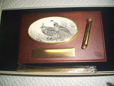 Barlow Design Scrimshaw Quail Pen Holder Desk Set