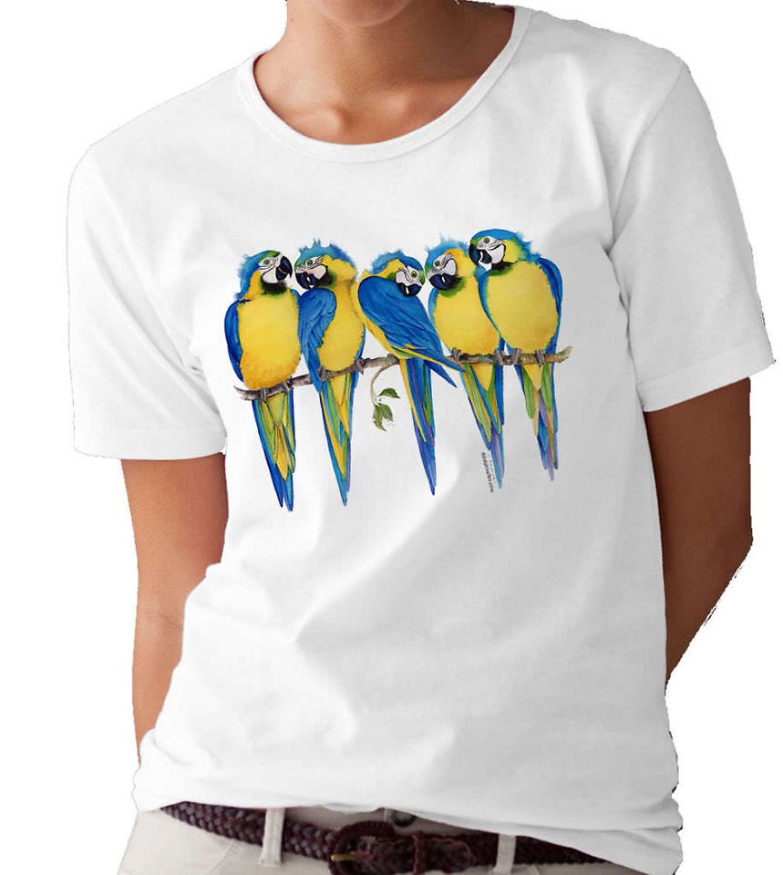 Blue and Gold Macaws T shirt/tee by Valerie Pfeiffer