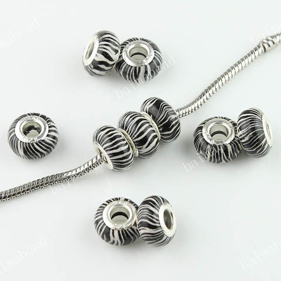   ZEBRA POLYMER CLAY EUROPEAN BIG HOLE CHARM BEADS FIT BRACELETS