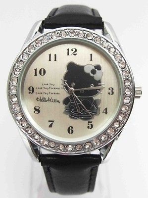 Piece Children Hello Kitty Swarovski Boy Girl Wrist Watch Sport Time 