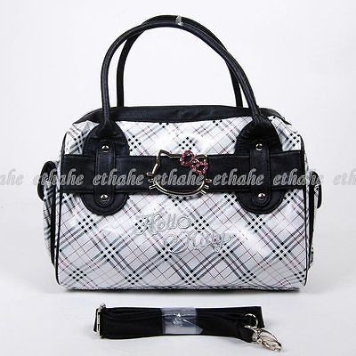 Hello Kitty Girl Checkered Patterns Plaids Handbag Tote Hand Messenger 