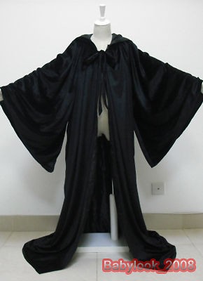 Black Cape Hooded Cloak Renaissance Wizard Robes